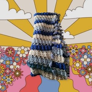 Hand Crochet Blue and White Afghan